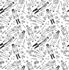 medical people and objects seamless black  pattern