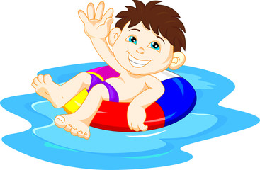 Boy with inflatable circle waving