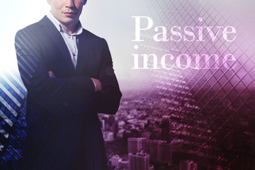 Double exposure of businessman and city.Business, technology, in