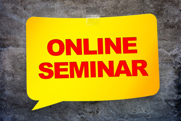 "online seminar" in the yellow banner textural background. Desig