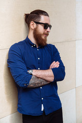 Bearded hipster sunglasses in the city