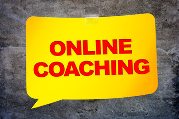 "Online coaching" in the yellow banner textural background. Desi