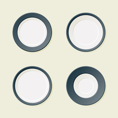 An illustration set of four, circular picture frame objects with blank copyspace in the center.