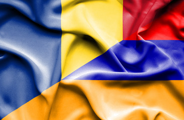 Waving flag of Armenia and Romania