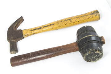 Steel hammer and Rubber Hammer isolated on white