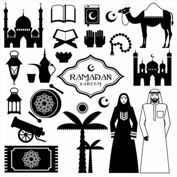 Ramadan Kareem icons set of Arabian.