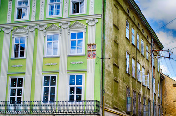 Solitary window in the building. Lviv, Ukraine