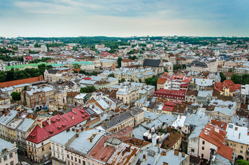 Naklejka premium Top view of old city, Lviv, Ukraine.