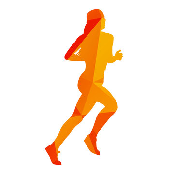Abstract orange geometrical vector running woman