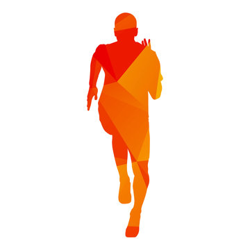 Abstract orange geometrical vector running man
