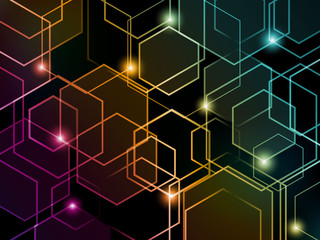 Hexagon colorful neon background