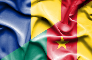 Waving flag of Cameroon and Romania