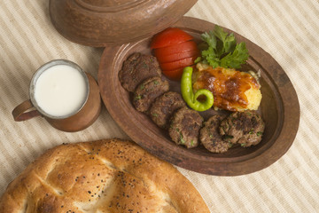 Meatball with served buttermilk and ramadan pita