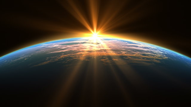 Sunshine Over The Earth. 3D Animation. Loop. Ultra High Definition. 4K. 3840x2160. 