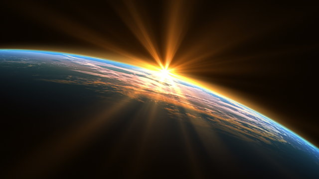 Sunshine Over The Earth. Loop. Ultra High Definition. 4K. 3840x2160. 3D Animation. 
