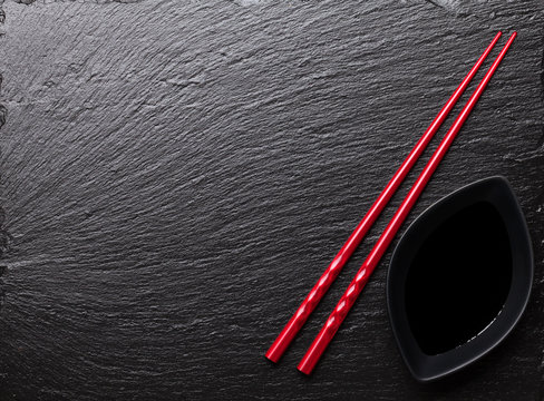 Japanese sushi chopsticks and soy sauce bowl
