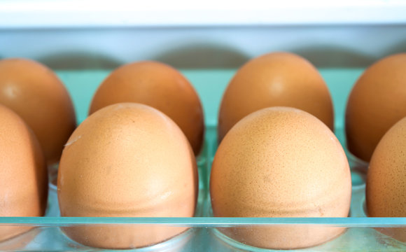 Eggs on a white shelf