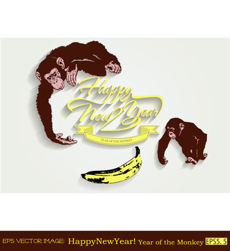 eps Vector image:Happy New Year! Year of the Monkey