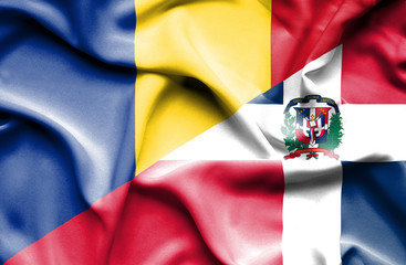 Waving flag of Dominican Republic and Romania