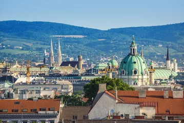Gordijnen Vienna city skyline with Saint Charles's Church  - Austria © Noppasinw