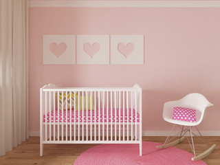 a colorful girl nursery interior, 3d image