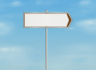 Empty road sign on the sky background.