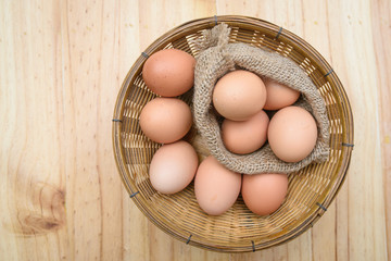 eggs on plate wood background