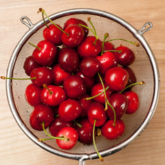 Wet cherries in stainer
