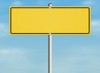 Empty road sign on the sky background.