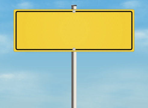 Empty road sign on the sky background.