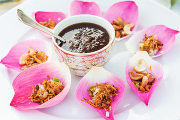 Mix fried rice contained in lotus flower leaf