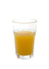 Orange juice glass on white background