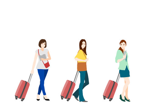 旅行する女性たちのイラスト 