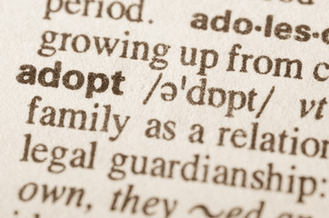 Obraz premium Dictionary definition of word adopt