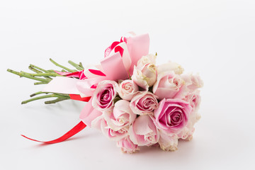 white and pink rose bouquet on white background