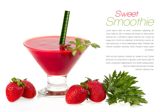 Healthy Dieting. Sweet Smoothie with Fresh Fruit and Herbs