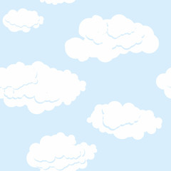 Blue sky and white clouds. Seamless pattern. Vector background