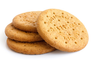 Fototapeta na wymiar Stack of sweetmeal digestive biscuits isolated on white.