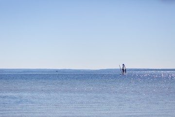 Windsurfers swimming in sea.