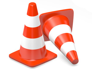 3d traffic cones isolated over white