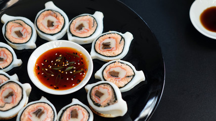 stuffed squid with seafood  zen fusion food