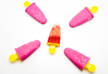 Homemade ice cream pops isolated on white background