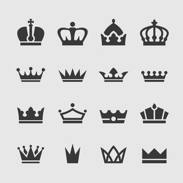Black crown icons set