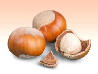 Hazelnut, white, photography.