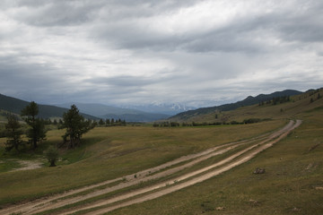 Naklejka premium view of the valley from pastures in Altai