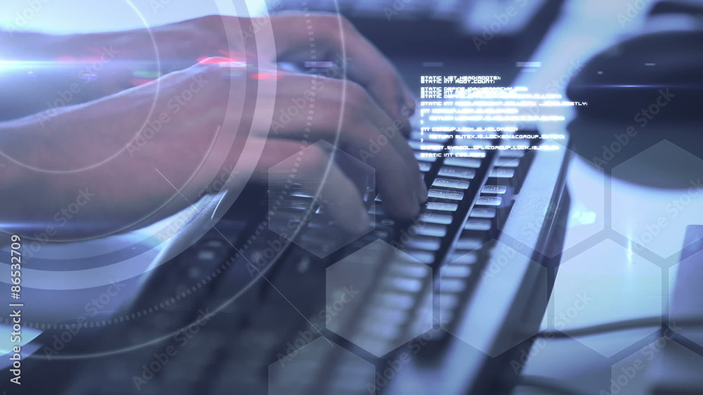Poster A digital interface over hands typing on a keyboard