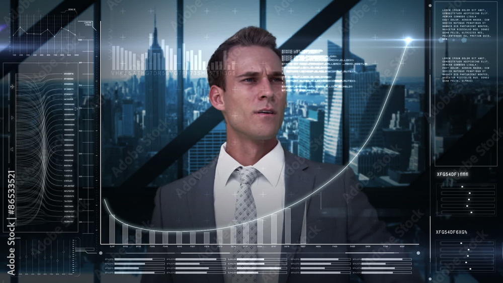 Poster A businessman using a digital interface  