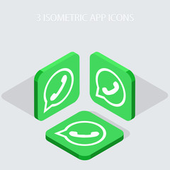Vector modern 3 isometric telephone app icons