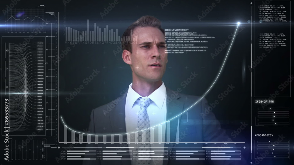 Poster A businessman using a digital interface  