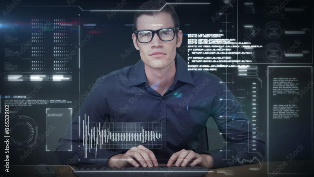 Poster A man using a new interface in the future
